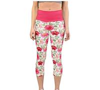 wuitopue Women's Capri Leggings Casual 3/4 Length Yoga Pants High Waisted Tummy Control Leggings Ladies Butt Lifting Tights Elegant Flower Print Leggings Workout Sports Running
