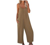 wuitopue Womens Summer Dungarees European And American Plus Size Solid Color Sling Playsuits with Pockets Ladies Casual Fashion Sleeveless Loose Comfy Jumpsuits Overalls Size S-XXL