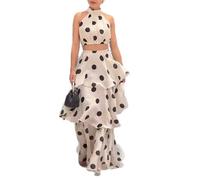 Wuitrie Summer Sexy 2 Piece Skirt Sets for Women Off-Shoulder Crop Top and Tiered A-Line Maxi Skirt Sweet Date Set Polka Dot, Polka Dot, M
