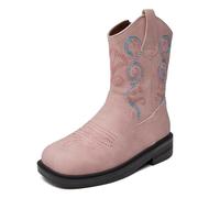 WUIWUIYU Kids' Boys' Girls' Fashion Retro Cute Side Zipper Western Embroidery Cowboy Boots Pink Size 5.5