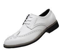 WUIWUIYU Men's British Style Lace-Up Wedding Business Formal Wingtips Brogue Oxfords Shoes White Size 5