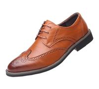 WUIWUIYU Men's British Style Lace-Up Wedding Business Formal Wingtips Brogue Oxfords Shoes Yellow Size 8