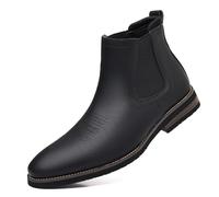 WUIWUIYU Men's Slip On and Two-Side Elastic Band Ankle Booties Classic Brogue British Knignt Chelsea Boots Size 7 Black