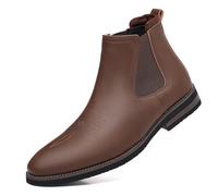 WUIWUIYU Men's Slip On and Two-Side Elastic Band Ankle Booties Classic Brogue British Knignt Chelsea Boots Size 9 Dark Brown