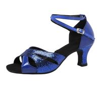 WUIWUIYU Women's Ankle Strap Dance Shoes for Ballroom Salsa Tango Flamenco Latin Paso Doble Footwear Size 2 Blue(Suede Sole)