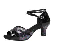 WUIWUIYU Women's Ankle Strap Dance Shoes for Ballroom Salsa Tango Flamenco Latin Paso Doble Footwear Size 5 Black(Rubber Sole)