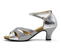 WUIWUIYU Women's Ankle Strap Dance Shoes for Ballroom Salsa Tango Flamenco Latin Paso Doble Footwear Size 7.5 Silver