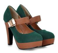 WUIWUIYU Women's Hook&Loop Mary Jane Dress Shoes Work Casual Cosplay Platform Ankle Strap Round Toe High Heels Pumps Size 7 Green
