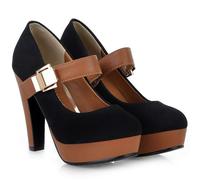 WUIWUIYU Women's Hook&Loop Mary Jane Dress Shoes Work Casual Cosplay Platform Ankle Strap Round Toe High Heels Pumps Size 8 Black