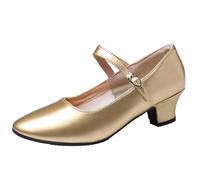 WUIWUIYU Women's Latin Ballroom Dance Shoes Pointed Toe Ankle Strap Soft Sole Mary Jane Shoes Size 5 Gold