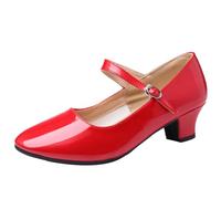 WUIWUIYU Women's Latin Ballroom Dance Shoes Pointed Toe Ankle Strap Soft Sole Mary Jane Shoes Size 6 Red