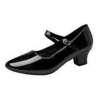 WUIWUIYU Women's Latin Ballroom Dance Shoes Pointed Toe Ankle Strap Soft Sole Mary Jane Shoes Size 7 Black