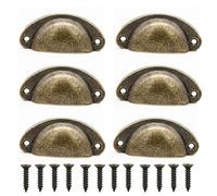 WUJENPEAHT 6 Pcs Antique Brass Cabinet Handles Vintage Kitchen Cupboard Handles Shell Cup Handles for Cupboard Cabinet Home Office Kitchen