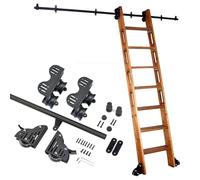 Wujgbnhg Black Steel Rolling Library Sliding Ladder Hardware Kit,Carbon Steel Material,Rustic Rolling Round Tube Mobile Ladder Track,with Floor Roller Wheels,Easy to Install,Ladder Rail Hardware