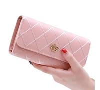 WUJIHE Black Long Wallets for Women PU Leather Diamond Pattern Purse Card Holder Crown Buckle Ladies Phone Bag Fashion Clutch Bag(Pnik)