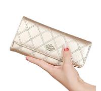 WUJIHE Black Long Wallets for Women PU Leather Diamond Pattern Purse Card Holder Crown Buckle Ladies Phone Bag Fashion Clutch Bag(Champagne GOL)