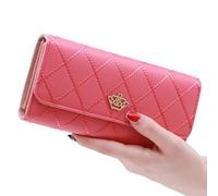 WUJIHE Black Long Wallets for Women PU Leather Diamond Pattern Purse Card Holder Crown Buckle Ladies Phone Bag Fashion Clutch Bag(Watermelon re)