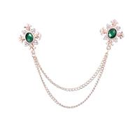 WUJIHE Fashion Tassel Crystal Cross Chain Brooch Women's Shirt Collar Pins And Brooches Personality Lapel Pin Buckle Women Accessories(Gold Green)