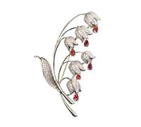 WUJIHE Luxury Copper Micro Inlaid Cubic Zirconia Bell Lily Of The Valley Brooch Women's Wedding Jewelry Gifts Clothing Accessories(Red)