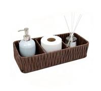 WuJiLiving 3 Compartment Bathroom Storage Basket, 35×15×10 cm Resin Wicker Countertop Organiser for Toiletries, Cosmetics or Bathroom Essentials, Shelf or Vanity Storage