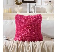 WuJiLiving Handmade Decorative Floral Throw Pillow Cover, 3D Petal Ruffles Fluffy Chiffon Pillowcase Cushion Cover for Couch Bed Living Room Home Decor (Hot Pink, 18x18 inch)