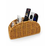 WuJiLiving Handwoven Faux Rattan Remote Control Holder with 5 Compartments