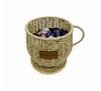 WuJiLiving Large Capacity Woven-Look Coffee Pod Holder Basket, Multi-Purpose Coffee Capsule Storage Organiser for Kitchen Counter, Fits Various Pod Sizes, Coffee Bar Accessory (Natural Woven)