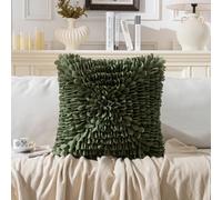 WuJiLiving Olive Green Luxury Soft Flower Petal Decorative Cushion Cover，Fluffy Chiffon Velvet Throw Pillow Cover for Couch Sofa and Bed，Living Room Home Decor 45x45cm