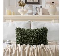 WuJiLiving Olive Green Luxury Soft Flower Petal Decorative Cushion Cover，Fluffy Chiffon Velvet Throw Pillow Cover for Couch Sofa and Bed，Living Room Home Decor 30x50cm