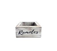 WuJiLiving Rustic Wooden Remote Control Holder box, Wood Desk Organiser Storage Box, Remote Control Caddy (RusticWhite)