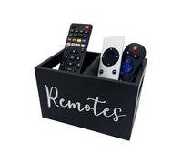 WuJiLiving Wooden Remote Control Holder with 2 Compartment, Wood Desk Organiser Storage Box, Remote Control Caddy (Black)