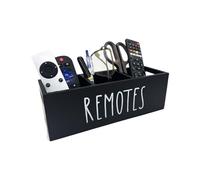 WuJiLiving Wooden Remote Control Holder with 3 Compartment, Wood Desk Organiser Storage Box, Remote Control Caddy (Black-3Slot)
