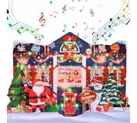 WUJUN 3D Pop Up Christmas Cards with Music & Lights, Animated Christmas Card, Playing 3 Songs with 3 Matching Lights Blinking Modes,Greeting Card Christmas House (Blue)