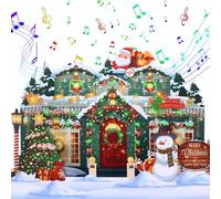 WUJUN 3D Pop Up Christmas Cards with Music & Lights, Animated Christmas Card, Playing 3 Songs with 3 Matching Lights Blinking Modes,Greeting Card Christmas House (Green)