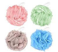 WUJUN Bath Sponge Shower Loofahs Balls 70g/PCS Soft Durable Extra Large Mesh Pouf Easy, Foaming Body Scrubber Exfoliator for Big Full Lather Cleanse Solid Color(4 Pack)