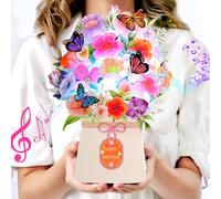 WUJUN Birthday Cards Lights & Music Greeting Card, Lily Butterflies, 10 Inch Life Sized Forever Flower Bouquet 3D Pop Up Birthday Gift Card for Women Wife Mom Daughter Sister