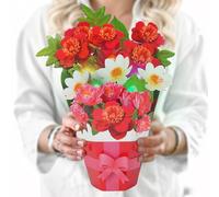 WUJUN Birthday Cards with Music & Lights, Pop Up Happy Birthday Card, Narcissus & Red Peony, 12 Inch Life Sized Forever Flower Bouquet Gifts for Women Mom Grandma