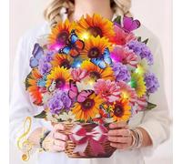 WUJUN Birthday Cards with Music & Lights, Pop Up Happy Birthday Card, Sunflower & Butterfly, 12 Inch Life Sized Forever Flower Bouquet Gifts for Women Mom Grandma