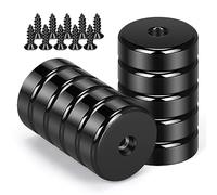 Wukong 10 Pieces Black Neodymium Magnets, 25 x 8 mm Strong Pot Magnet Round Hole Magnet with Mounting Screws (20KG Force)