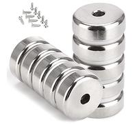 Wukong 10 Pieces Neodymium Magnets - 25 x 8 mm Strong Pot Magnet Round Hole Magnet with Mounting Screws (20KG Force)