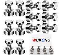 Wukong 12 Pack Fridge Magnets Strong, 12x16mm Refrigerator Magnets Push Pins, Magnetic Thumb Tacks for Whiteboard, Notice Board and Office, Silver-12 Pack