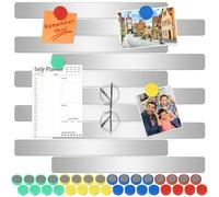 Wukong 30x3cm, 10 Pack Magnetic Stainless Sliver Boards Strips, Adhesive Backing Bulletin Bar Board, Memo Board with 32Pcs Colorful Magnets for Office, Home, Photo Wall, Documents and Fridge