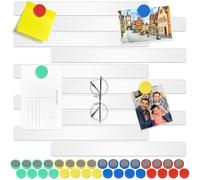 Wukong 30x3cm, 10 Pack Magnetic Stainless White Boards Strips, Adhesive Backing Bulletin Bar Board, Memo Board with 32Pcs Colorful Magnets for Office, Home, Photo Wall, Documents and Fridge