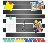 Wukong 30x3cm, 8 Pack Magnetic Stainless Black Boards Strips, Adhesive Backing Bulletin Bar Board, Memo Board with 32Pcs Colorful Magnets for Office, Home, Photo Wall, Documents and Fridge