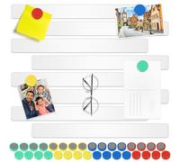 Wukong 30x3cm, 8 Pack Magnetic Stainless White Boards Strips, Adhesive Backing Bulletin Bar Board, Memo Board with 32Pcs Colorful Magnets for Office, Home, Photo Wall, Documents and Fridge