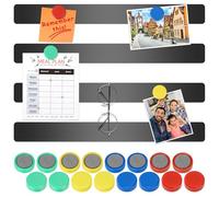Wukong 30x3cm, Pack of 4 Magnetic Stainless Black Boards Strips, Adhesive Backing Bulletin Bar Board, Memo Board with 16Pcs Colorful Magnets for Office, Home, Photo Wall, Documents and Fridge