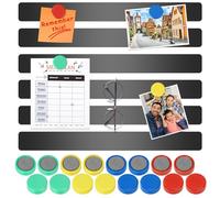 Wukong 30x3cm, Pack of 6 Magnetic Stainless Black Boards Strips, Adhesive Backing Bulletin Bar Board, Memo Board with 16Pcs Colorful Magnets for Office, Home, Photo Wall, Documents and Fridge