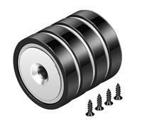 Wukong 4 Pieces Black Pot Magnets, 32 x 8 mm 90 LBS Strong Neodymium Disc Magnet Round Countersunk Hole Rare Earth Magnets for Whiteboards Refrigerator Kitchen Workplace with 4 Mounting Screws
