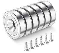 Wukong 6 Pieces Magnets, 20 X 7 mm Super Strong Neodymium Magnet with Hole Small Industrial Rare Earth Magnets with 6 Screws and Force 22 Lbs for Whiteboards Refrigerator Kitchen Workplace