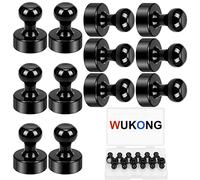 Wukong Fridge Magnets Strong, 12x16mm | 12 Pack Refrigerator Magnets Push Pins Black Magnet, Magnetic Thumb Tacks for Whiteboard, Notice Board and Office